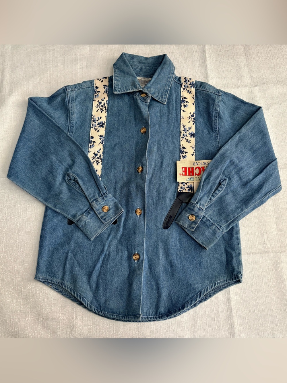 Vintage Jordache New Girls M(5-6) Denim Shirt with Floral Suspenders Embroidered